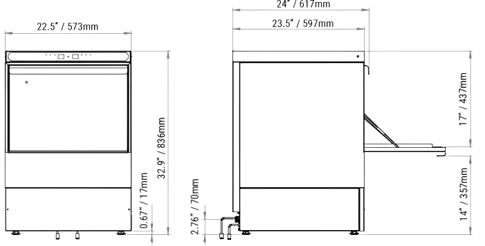 500 - Lavavajillas bajo encimera, tipo puerta, carga frontal, 23-5/8" W, (20/30 o 60) cestas/hora de capacidad, temperatura alta