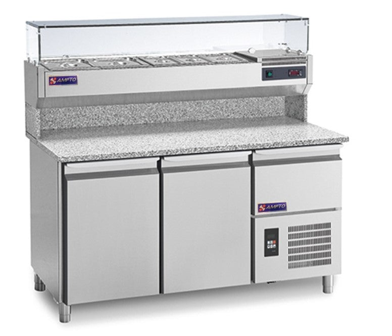 MPP-2US - Pizza Prep Table Refrigerated Granite 2 section with top rail
