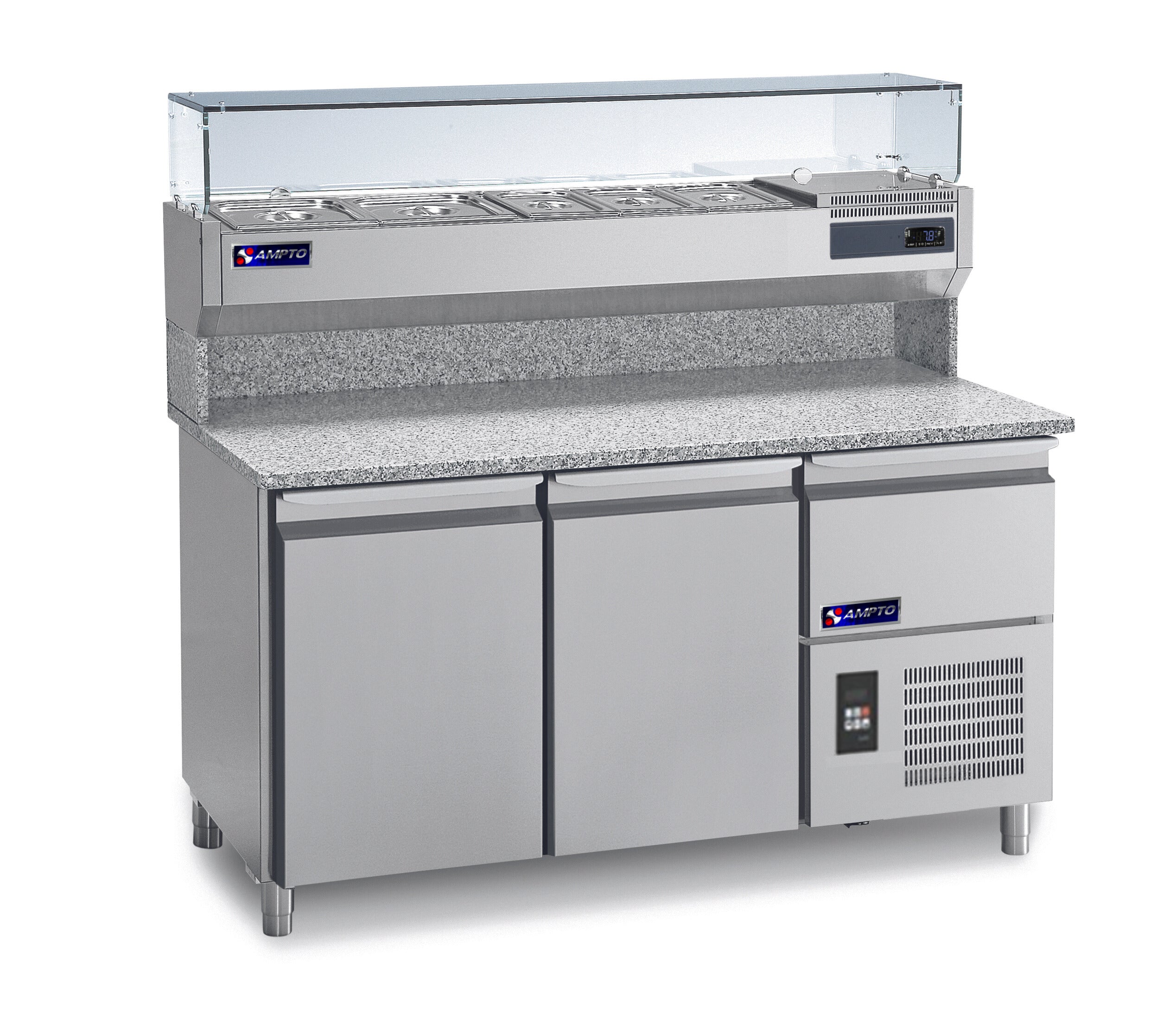 MPP-2US - Pizza Prep Table Refrigerated Granite 2 section with top rail