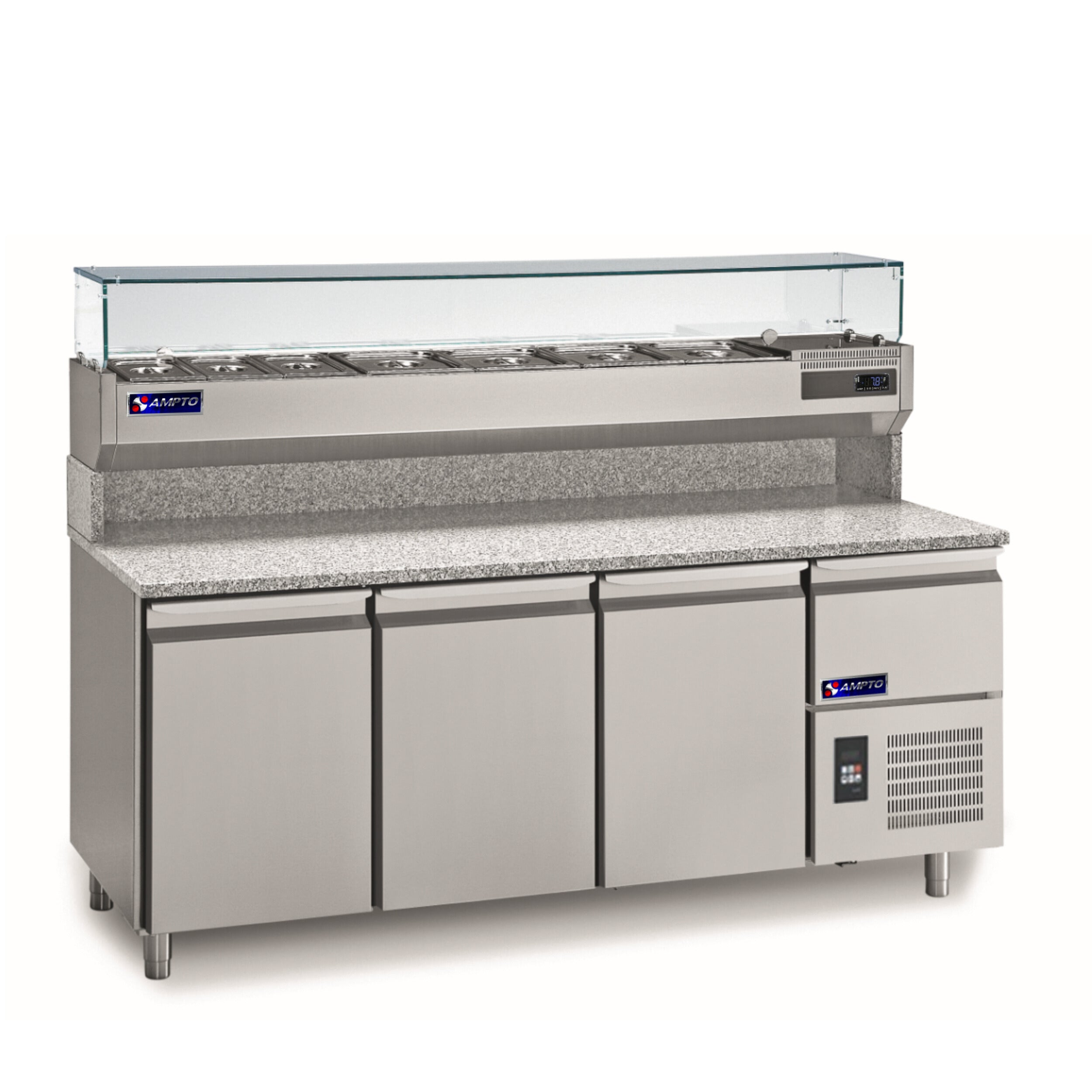MPP-3US - Pizza Prep Table Refrigerated Granite 3 section with top rail