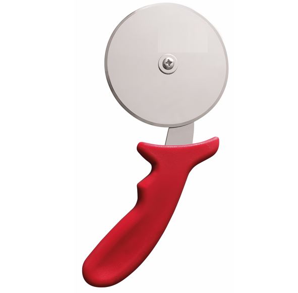 2773 - Pizza cutter wheel, high quality stainless steel blade 18 Ga., diam. 4", ergonomic red handle, Made in Italy