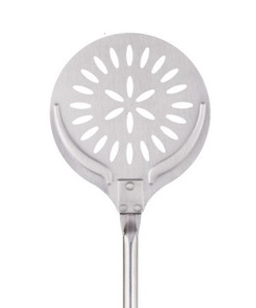 742F/21/150 - ROUND PIZZA SHOVEL PERFORATED SS -18/10- DIAM. 5.90" W/STEEL PLASTIC SLIDING  HANDLE 59.05"
