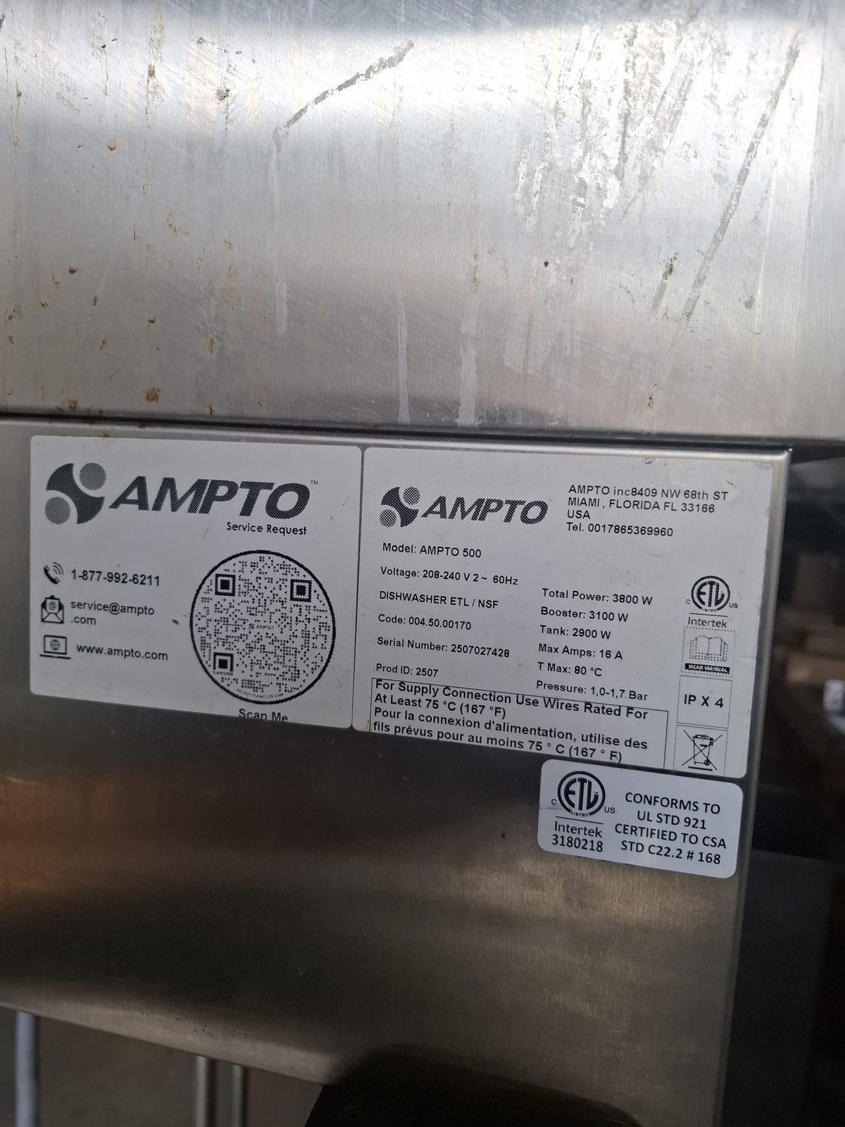 500 - USED Dishwasher Undercounter, door type, front loading, 23-5/8"W, (20/30 or 60) racks/hour capacity, high tem (Copy)