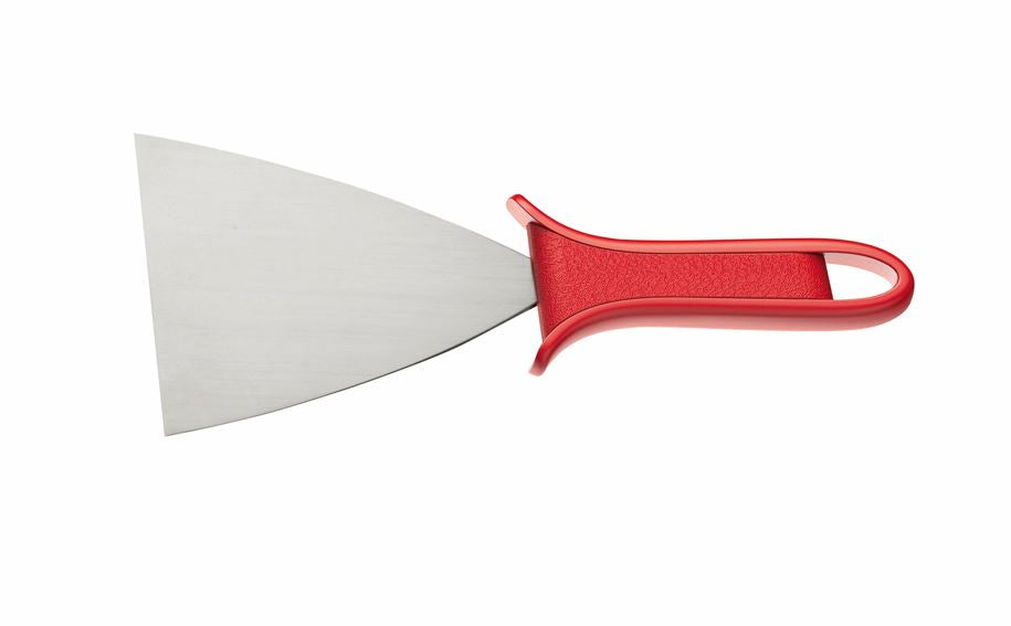 2769/10 - Scraper in stainless steel high resistance, 4"x5",  red plastic ergonomic handle, Made in Italy