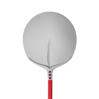 750/33A - Round pizza peel shovel, made of anodized aluminium, diam.13", 59"   red handle, Made in Italy