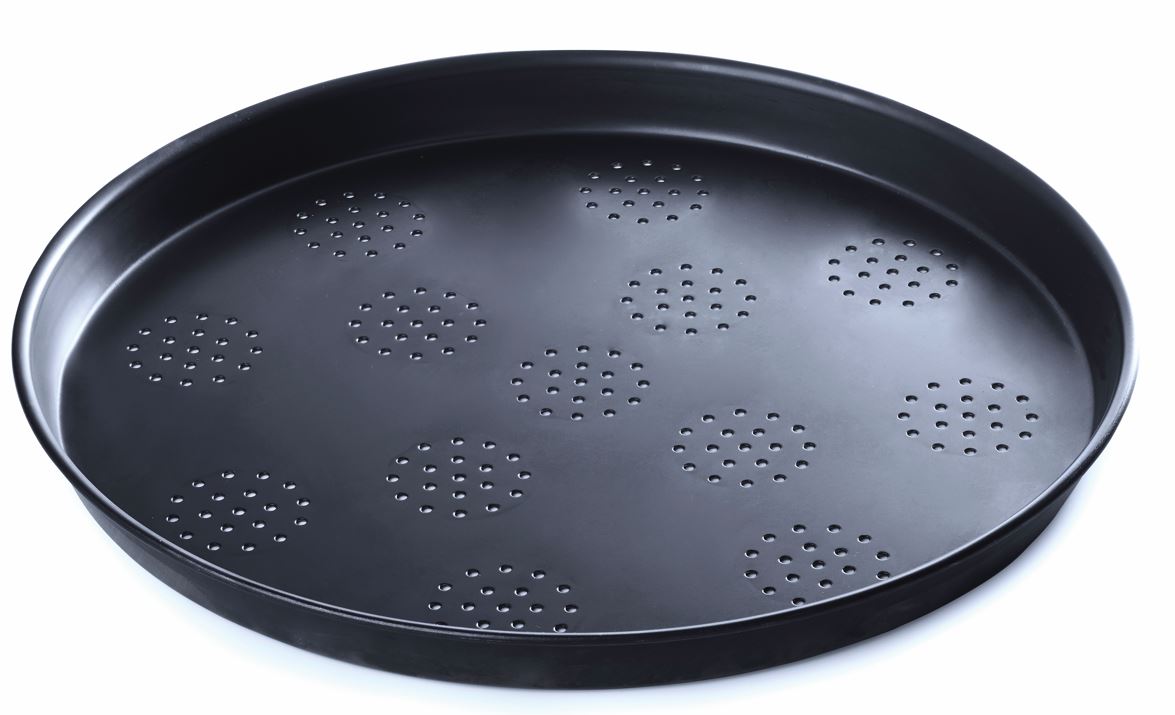 762F/3325 - Blue steel tray perforated, diam. 12.5", deep 1", made in Italy.